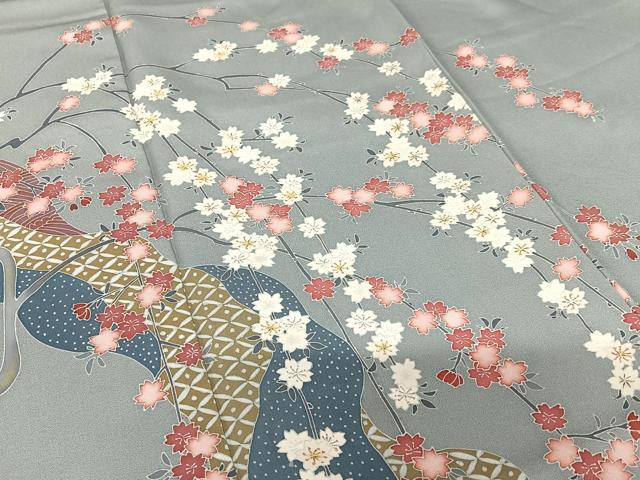 平和屋着物●訪問着　友禅　枝垂れ桜文　正絹　逸品　AABA0187zg