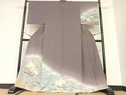 平和屋着物●訪問着 作家物 立波風景文 南蛮船 正絹 逸品 AABA0194zg