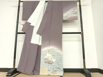 平和屋着物●訪問着 作家物 立波風景文 南蛮船 正絹 逸品 AABA0194zg