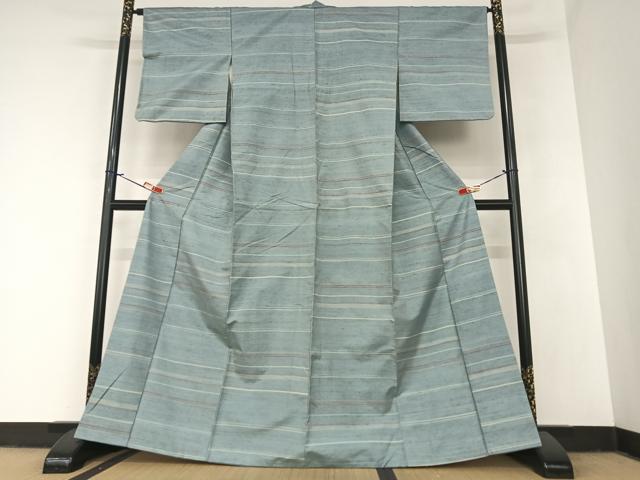平和屋着物●上質な紬 横段文 正絹 逸品 AABA0199zg