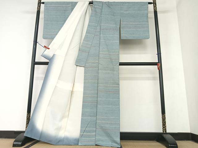 平和屋着物●上質な紬 横段文 正絹 逸品 AABA0199zg