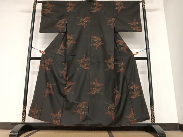 平和屋着物●本場大島紬 泥染め カタス7マルキ 地空き 飛鳥文 黒地 正絹 逸品 AABA0222zg