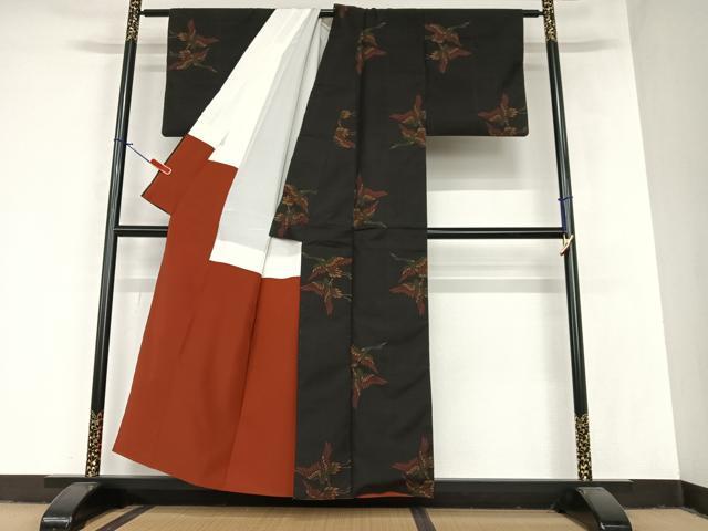 平和屋着物●本場大島紬 泥染め カタス7マルキ 地空き 飛鳥文 黒地 正絹 逸品 AABA0222zg