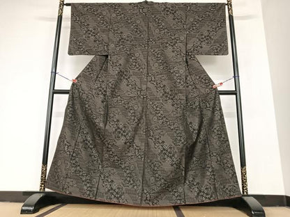 平和屋着物●本場大島紬　泥染め　草花文　正絹　逸品　AABA0227zg