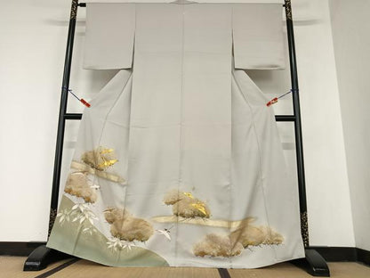平和屋着物●豪華色留袖 友禅 駒刺繍 飛鶴笠松文 暈し染め 金彩 松坂屋扱い 正絹 逸品 AABA0238zg