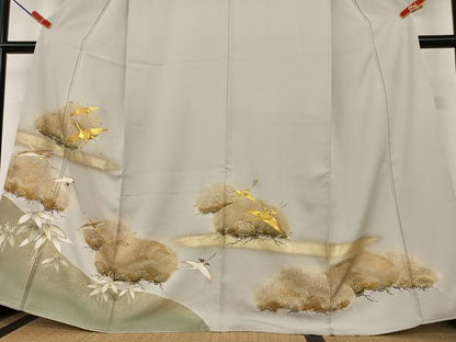 平和屋着物●豪華色留袖 友禅 駒刺繍 飛鶴笠松文 暈し染め 金彩 松坂屋扱い 正絹 逸品 AABA0238zg