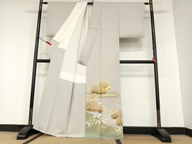 平和屋着物●豪華色留袖 友禅 駒刺繍 飛鶴笠松文 暈し染め 金彩 松坂屋扱い 正絹 逸品 AABA0238zg