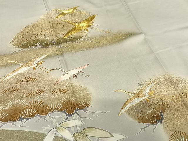 平和屋着物●豪華色留袖　友禅　駒刺繍　飛鶴笠松文　暈し染め　金彩　松坂屋扱い　正絹　逸品　AABA0238zg 平和屋着物○豪華色留袖 友禅 駒刺繍 飛鶴笠松文 暈し