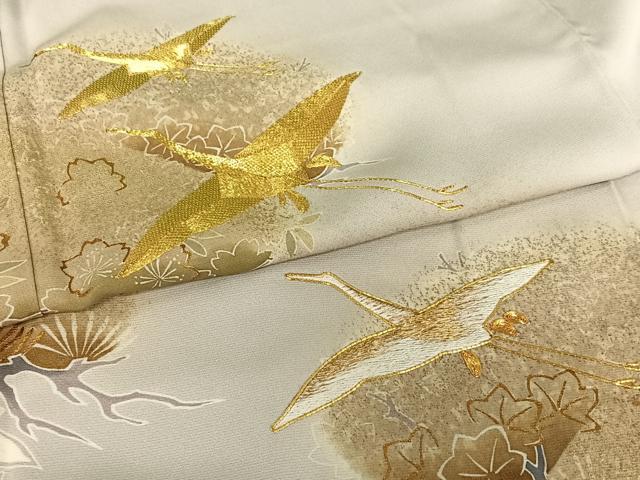 平和屋着物●豪華色留袖 友禅 駒刺繍 飛鶴笠松文 暈し染め 金彩 松坂屋扱い 正絹 逸品 AABA0238zg
