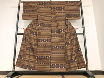 平和屋着物●上質な紬 横段文 正絹 逸品 AABA0241zg