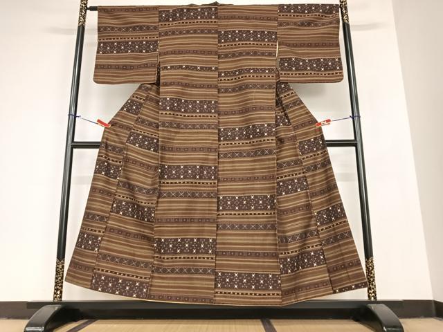 平和屋着物●上質な紬 横段文 正絹 逸品 AABA0241zg