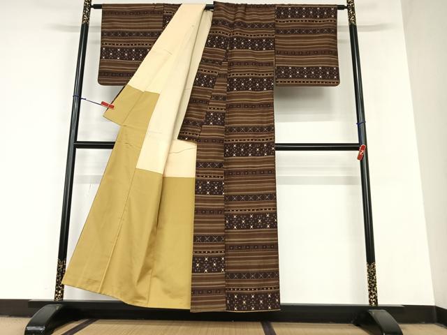 平和屋着物●上質な紬 横段文 正絹 逸品 AABA0241zg