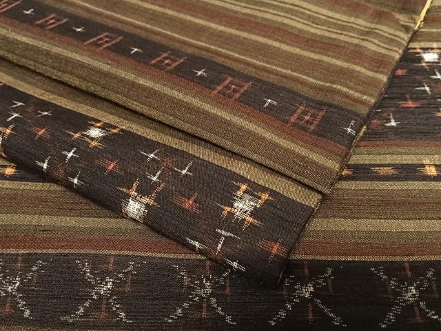 平和屋着物●上質な紬 横段文 正絹 逸品 AABA0241zg