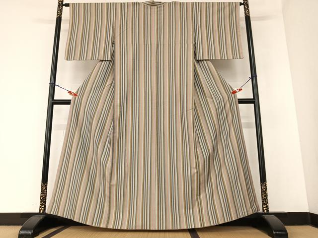 平和屋着物●上質な紬 縞 正絹 逸品 AABA0254zg