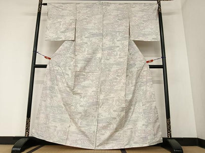 平和屋着物●本場大島紬 人物風景花文 正絹 逸品 未使用 AABA0257zg