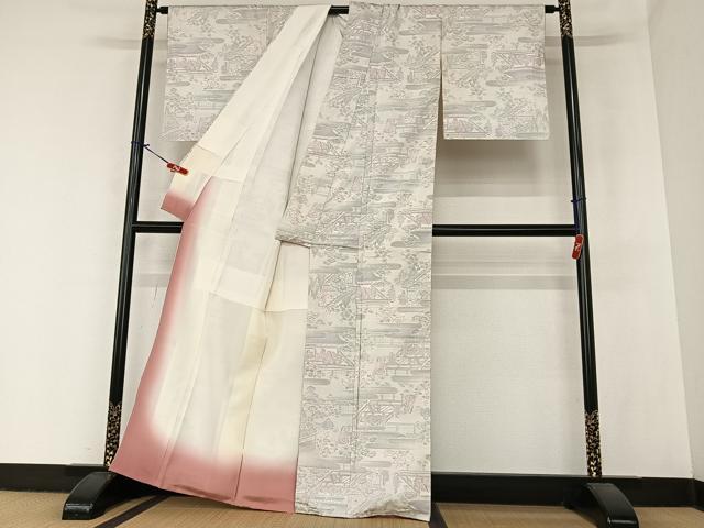 平和屋着物●本場大島紬 人物風景花文 正絹 逸品 未使用 AABA0257zg