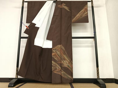 平和屋着物●訪問着　紬地　流水文　金彩　正絹　逸品　AABA0261zg