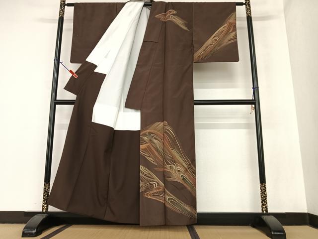 平和屋着物●訪問着　紬地　流水文　金彩　正絹　逸品　AABA0261zg