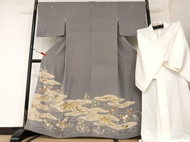 平和屋着物●創業460年・千總　色留袖　長襦袢(無双仕立て)セット　友禅　駒刺繍　花鳥文　金彩　高島屋扱い　正絹　逸品　AABA0264zg