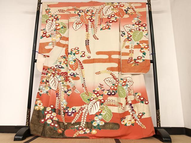 平和屋着物●豪華振袖 草花文 暈し染め 金彩 金銀糸 正絹 逸品 AABA0272zg