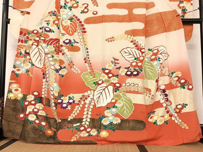 平和屋着物●豪華振袖 草花文 暈し染め 金彩 金銀糸 正絹 逸品 AABA0272zg