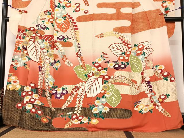 平和屋着物●豪華振袖 草花文 暈し染め 金彩 金銀糸 正絹 逸品 AABA0272zg