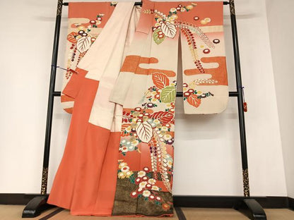 平和屋着物●豪華振袖 草花文 暈し染め 金彩 金銀糸 正絹 逸品 AABA0272zg