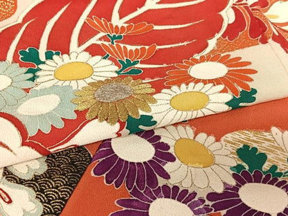 平和屋着物●豪華振袖 草花文 暈し染め 金彩 金銀糸 正絹 逸品 AABA0272zg
