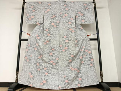 平和屋着物●上質な紬 草花文 正絹 逸品 AABA0276zg