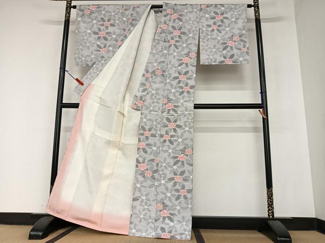 平和屋着物●上質な紬 草花文 正絹 逸品 AABA0276zg