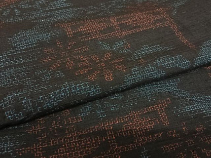 平和屋着物●結城紬　100亀甲　風景花文　正絹　逸品　AABA0280zg