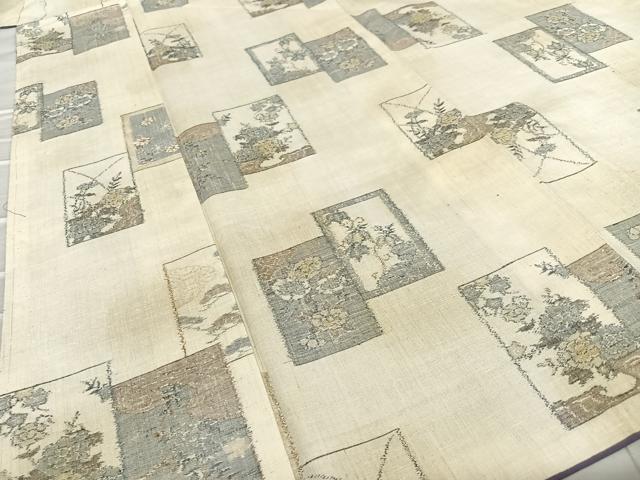 平和屋着物●小千谷紬 本真綿織 色紙重ね花文 反端付き 正絹 逸品 AABA0283zg