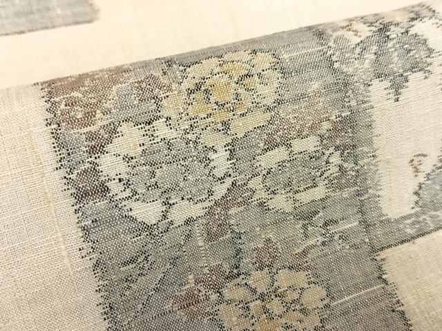 平和屋着物●小千谷紬 本真綿織 色紙重ね花文 反端付き 正絹 逸品 AABA0283zg