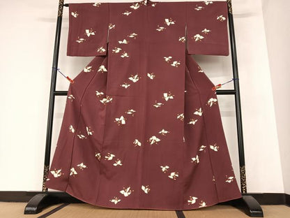 平和屋着物●上質な小紋 舞花文 金彩 反端付き 正絹 逸品 AABA0292zg