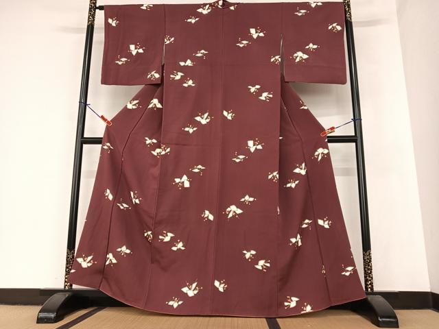 平和屋着物●上質な小紋 舞花文 金彩 反端付き 正絹 逸品 AABA0292zg