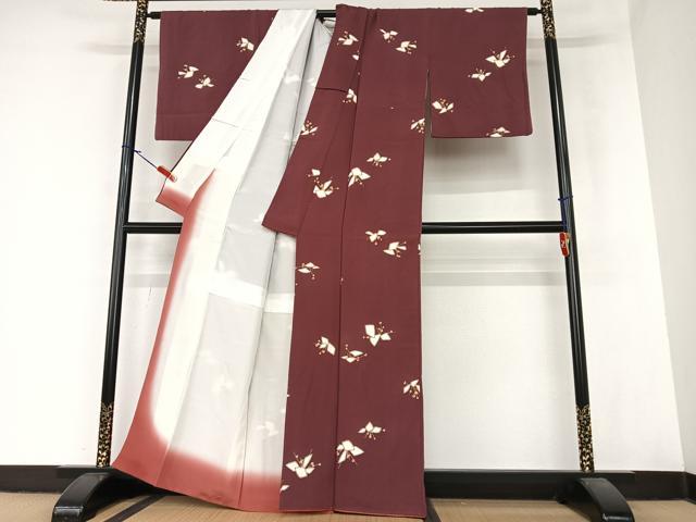 平和屋着物●上質な小紋 舞花文 金彩 反端付き 正絹 逸品 AABA0292zg