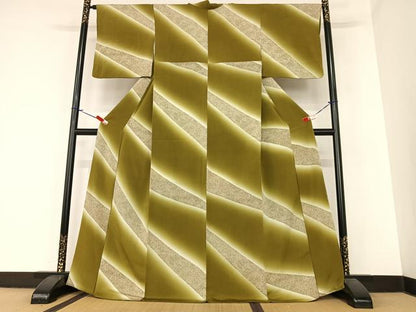 平和屋着物●上質な小紋　斜縞　暈し染め　正絹　逸品　AABA0297zg