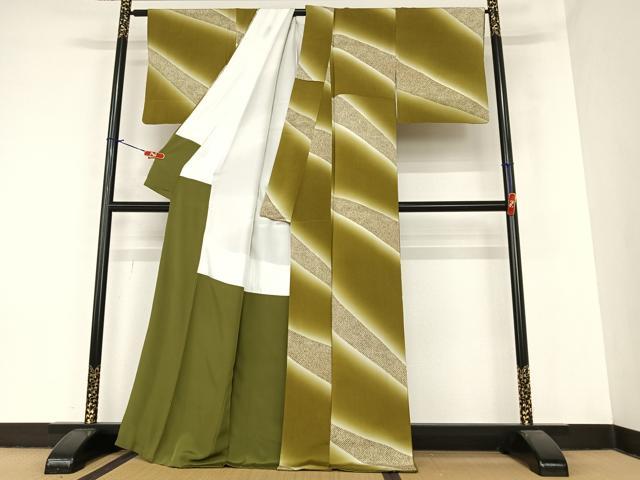 平和屋着物●上質な小紋　斜縞　暈し染め　正絹　逸品　AABA0297zg