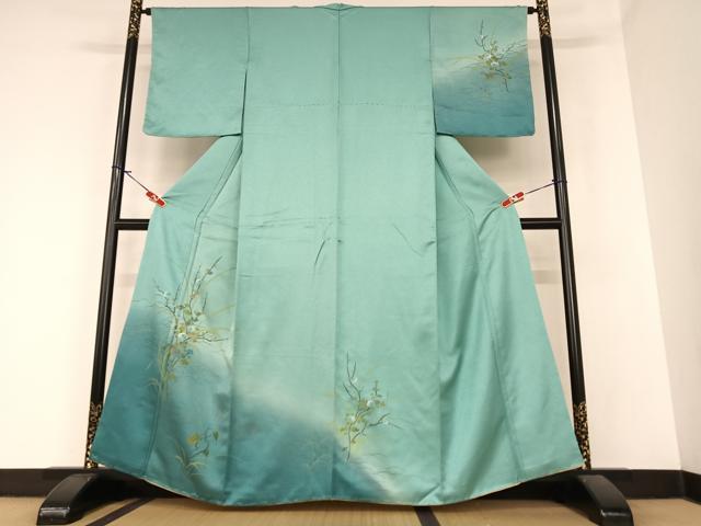 平和屋着物●訪問着 手描き 駒刺繍 光琳菊 暈し染め 金彩 正絹 逸品 未使用 AABA0298zg