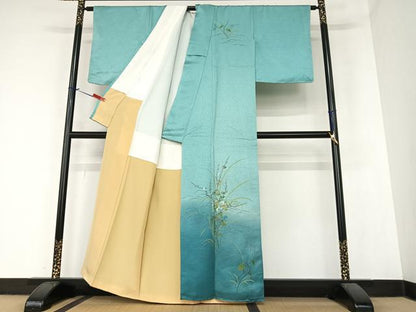 平和屋着物●訪問着 手描き 駒刺繍 光琳菊 暈し染め 金彩 正絹 逸品 未使用 AABA0298zg