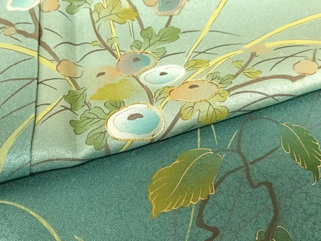 平和屋着物●訪問着 手描き 駒刺繍 光琳菊 暈し染め 金彩 正絹 逸品 未使用 AABA0298zg