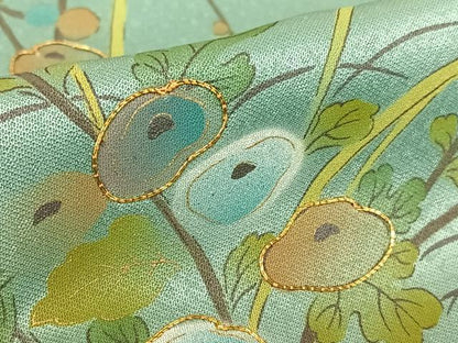 平和屋着物●訪問着 手描き 駒刺繍 光琳菊 暈し染め 金彩 正絹 逸品 未使用 AABA0298zg