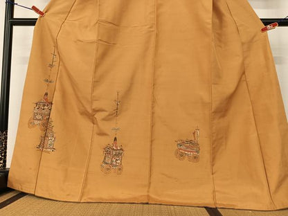 平和屋着物●京の名門・菱屋六右ェ門 紬 訪問着 刺繍 人物文 山車 正絹 逸品 AABA0304zg