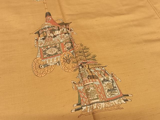 平和屋着物●京の名門・菱屋六右ェ門 紬 訪問着 刺繍 人物文 山車 正絹 逸品 AABA0304zg