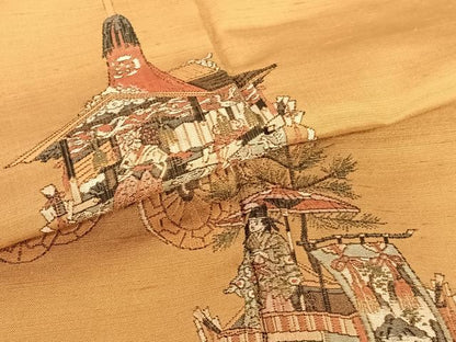 平和屋着物●京の名門・菱屋六右ェ門 紬 訪問着 刺繍 人物文 山車 正絹 逸品 AABA0304zg
