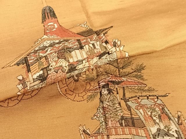 平和屋着物●京の名門・菱屋六右ェ門 紬 訪問着 刺繍 人物文 山車 正絹 逸品 AABA0304zg