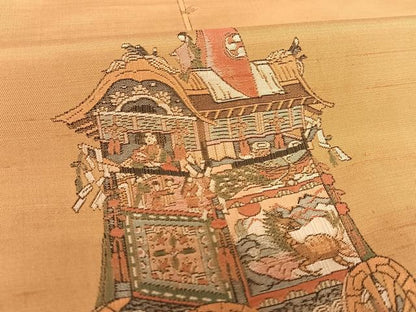 平和屋着物●京の名門・菱屋六右ェ門 紬 訪問着 刺繍 人物文 山車 正絹 逸品 AABA0304zg