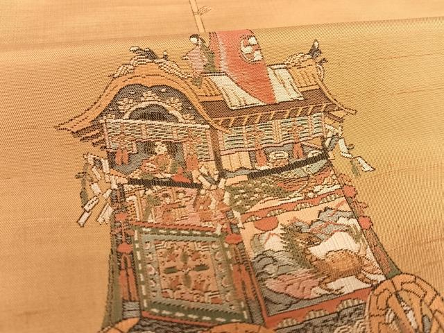 平和屋着物●京の名門・菱屋六右ェ門 紬 訪問着 刺繍 人物文 山車 正絹 逸品 AABA0304zg