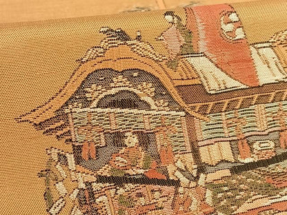 平和屋着物●京の名門・菱屋六右ェ門 紬 訪問着 刺繍 人物文 山車 正絹 逸品 AABA0304zg