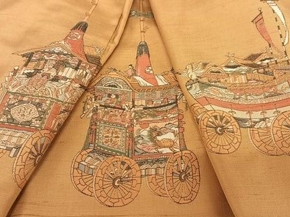 平和屋着物●京の名門・菱屋六右ェ門 紬 訪問着 刺繍 人物文 山車 正絹 逸品 AABA0304zg